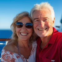 A couple on a cruiseship that looks happy and is in their mid 50th-2